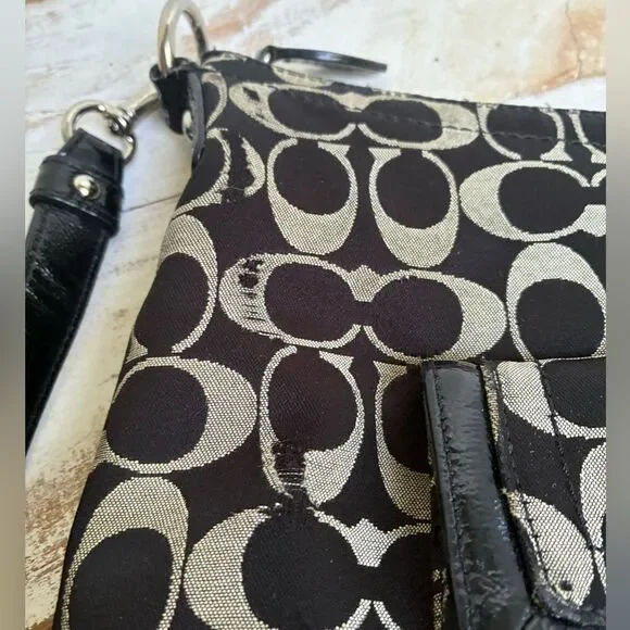 COACH black Penelope shoulder bag, Y2K canvas monogram logo purse F19232 casual - Picture 14 of 16